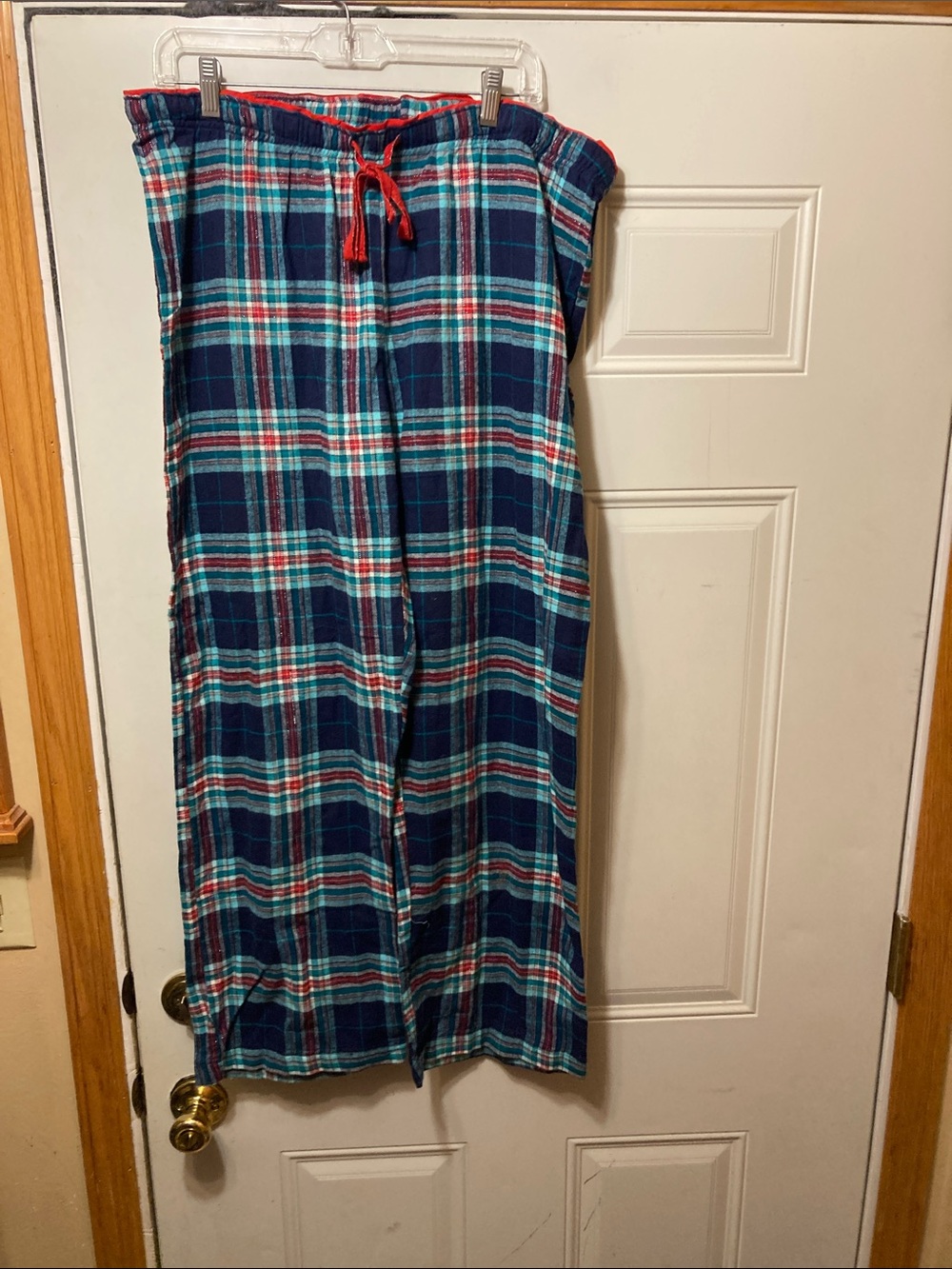 Navy & Teal Plaid Lounge Pants with Red Drawstring XL NWT